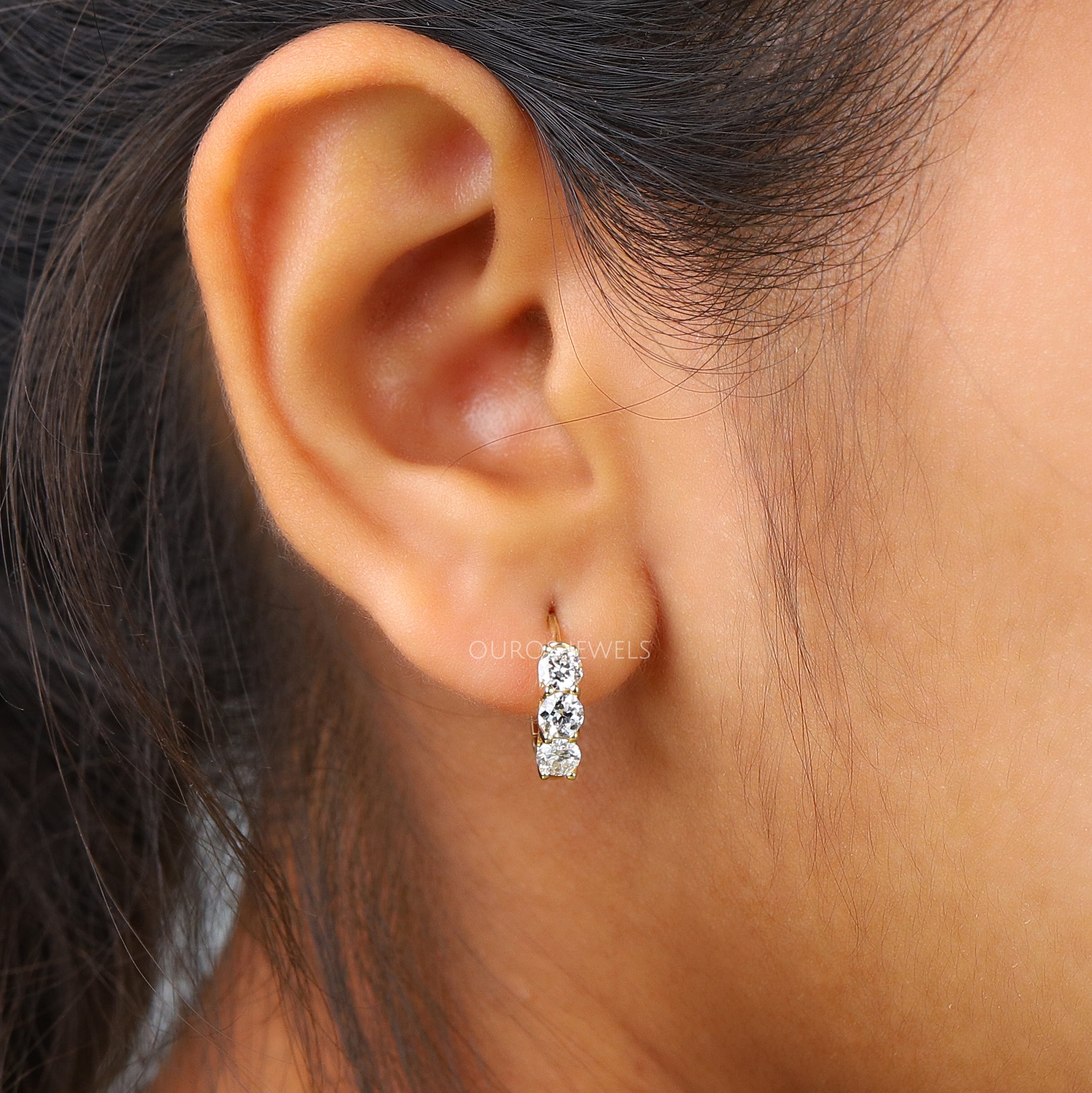 Old European Cut Round Diamond Hoop Earrings For Her