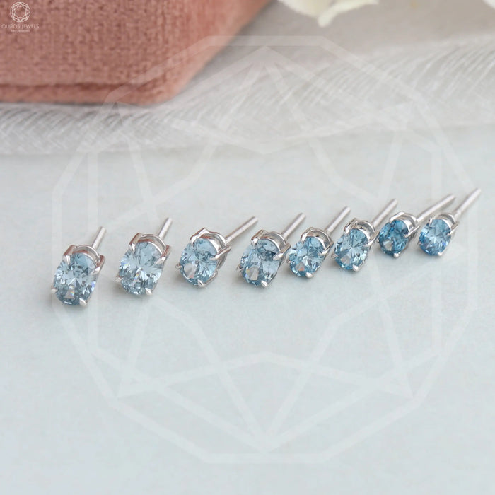 [White Gold Blue Diamond Studs]-[Ouros Jewels]