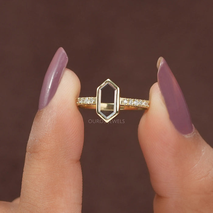 [Hexagon Cut Diamond Engagement Ring]-[Ouros Jewels]