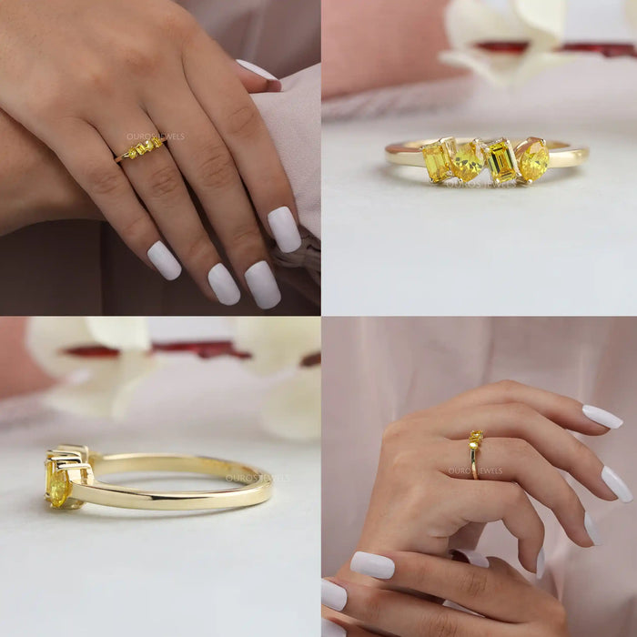 Collage of vintage marquise engagement ring with four lab created diamonds