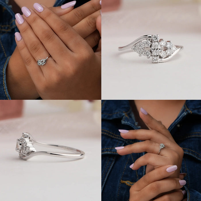Collage of oval and round cut eco friendly Cluster diamond engagement ring