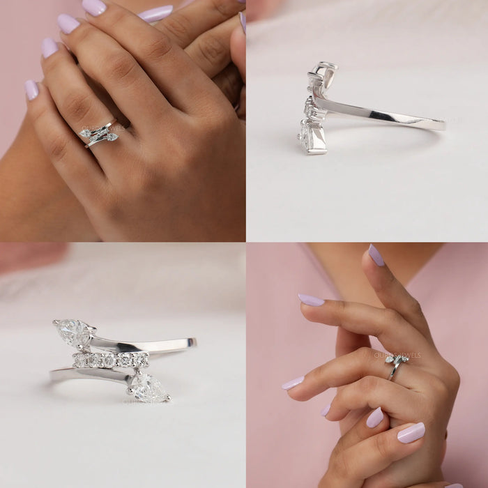 Bypass-Ring mit birnen- und rundgeschliffenen Diamanten