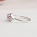 14k white gold shank of Fancy pink cushion cut diamond halo ring