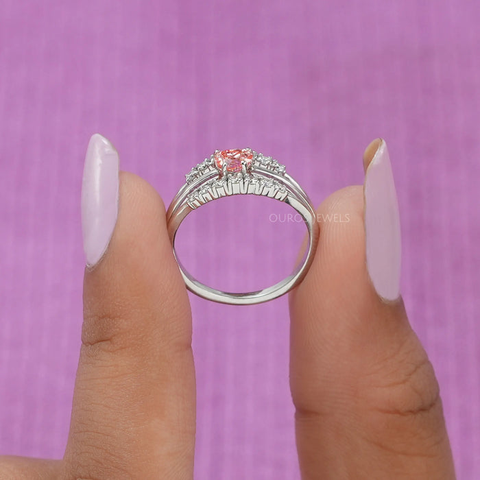 Pink heart shape art deco conflict-free diamond engagement ring, a stunning for any occasion