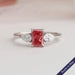 Pink radiant cut lab grown diamond engagement ring with claw prongs in 14k white gold