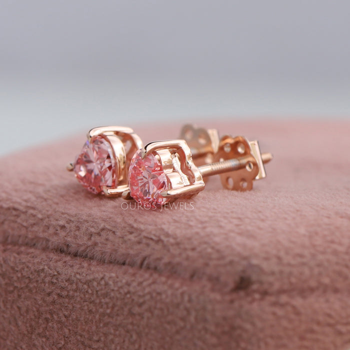 [Heart Shaped Diamond Earrings Gold]-[Ouros Jewels]