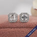 Asscher cut lab diamond stud earrings with halo setting and claw prongs crafted in 14k white gold