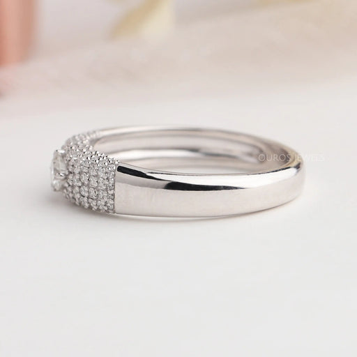 side view of brilliant round cut cluster diamond white gold men's engagement ring