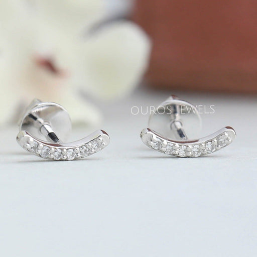 Round Diamond Curved Bar Earrings