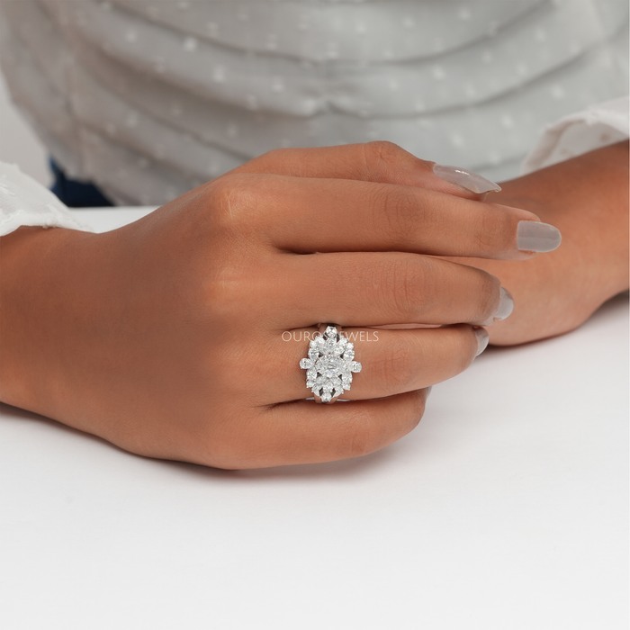 [On Finger Looks of Step Cut Oval Cluster Ring]-[Ouros Jewels]