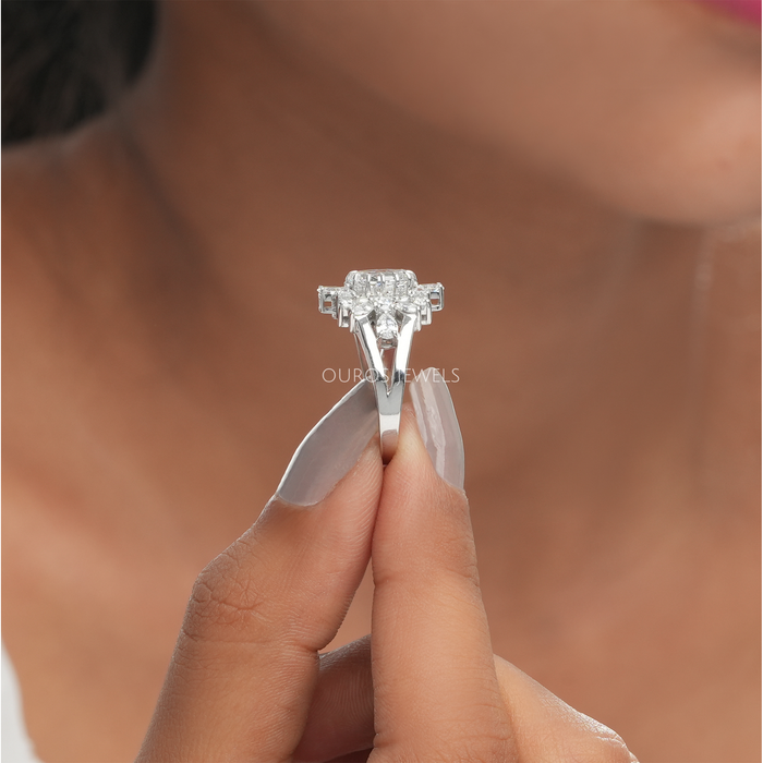 [Step Cut Oval Cluster Ring By Side]-[Ouros Jewels]