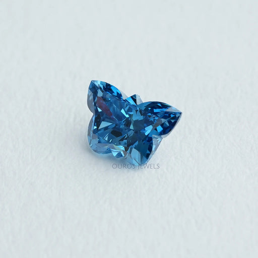 top view of 0.55 carat blue butterfly cut lab created loose diamond