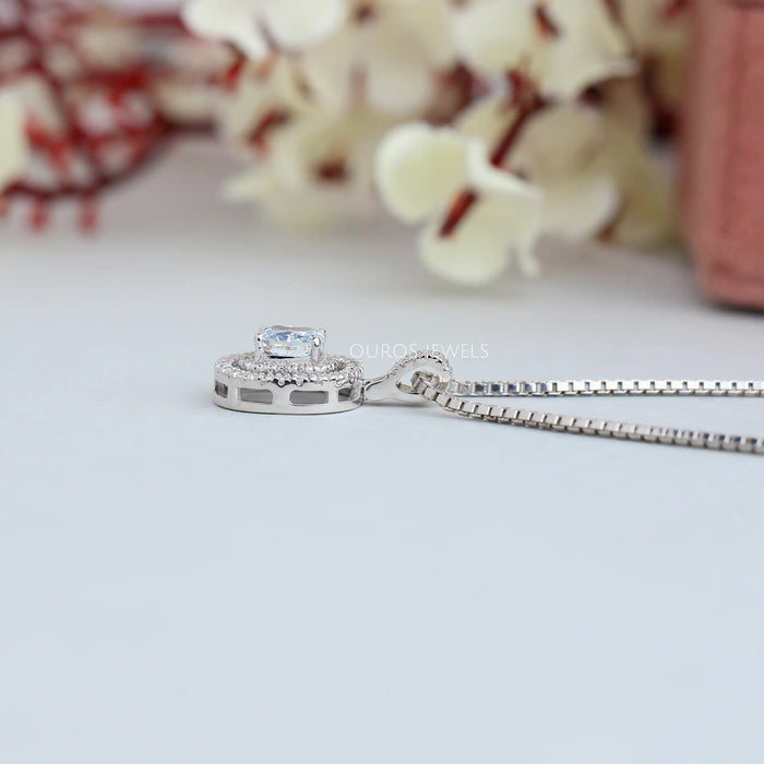 Cushion Cut Icy Blue Halo Diamond Necklace
