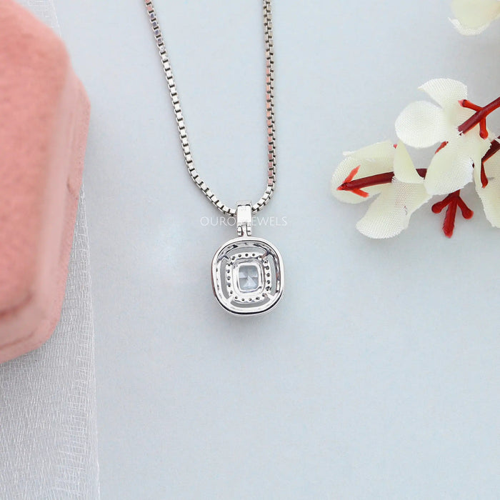 Cushion Cut Icy Blue Halo Diamond Necklace