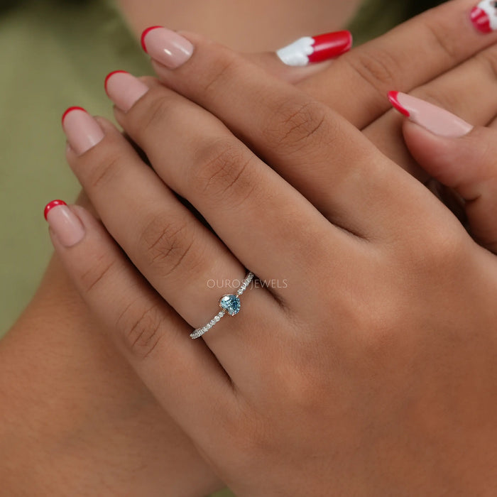 Shining blue heart shaped lab manufactured diamond engagement ring, perfect ring for any occasion