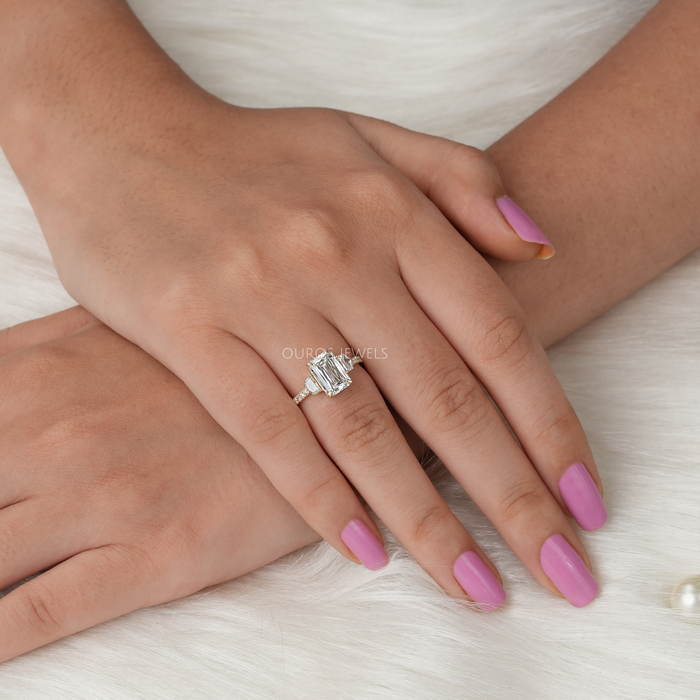 Three Stone Criss Cut Diamond Engagement Ring