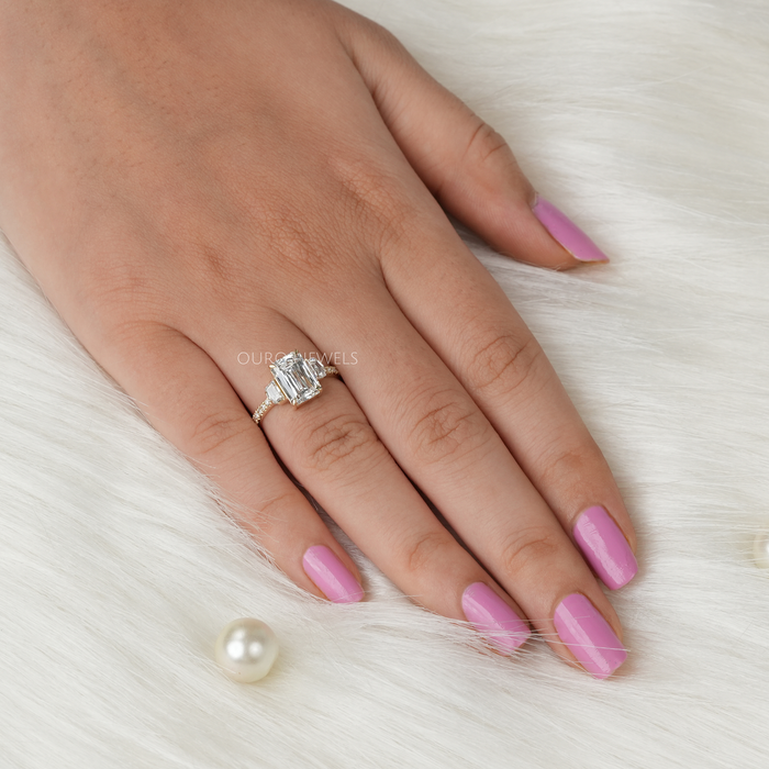 Three Stone Criss Cut Diamond Engagement Ring
