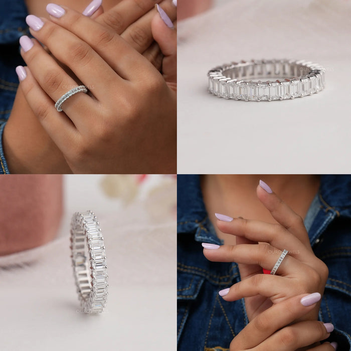 Collage Of Emerald Cut Diamond White Gold Band