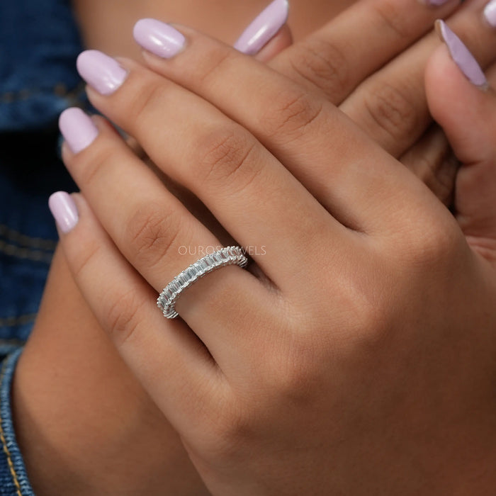 In Finger Front Look Of Emerald Shaped Lab Diamond Eternity Ring