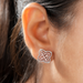 pink round shape lab made diamond flower stud earrings on ear