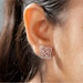 pink round cut lab created diamond flower stud earrings on ear