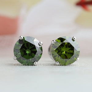 Green Round Cut Lab Diamond Stud Earrings