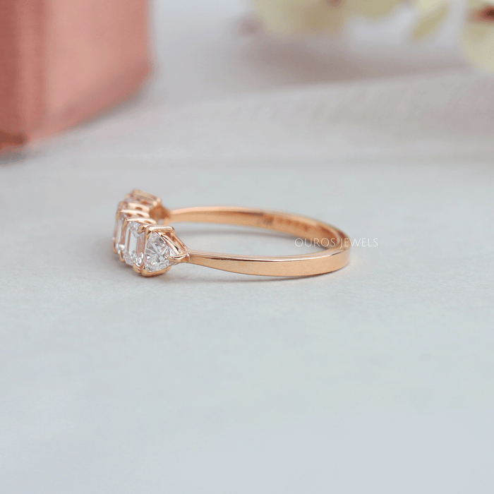 Rose Gold Shank Of Emerald Cut Half Eternity Wedding Band