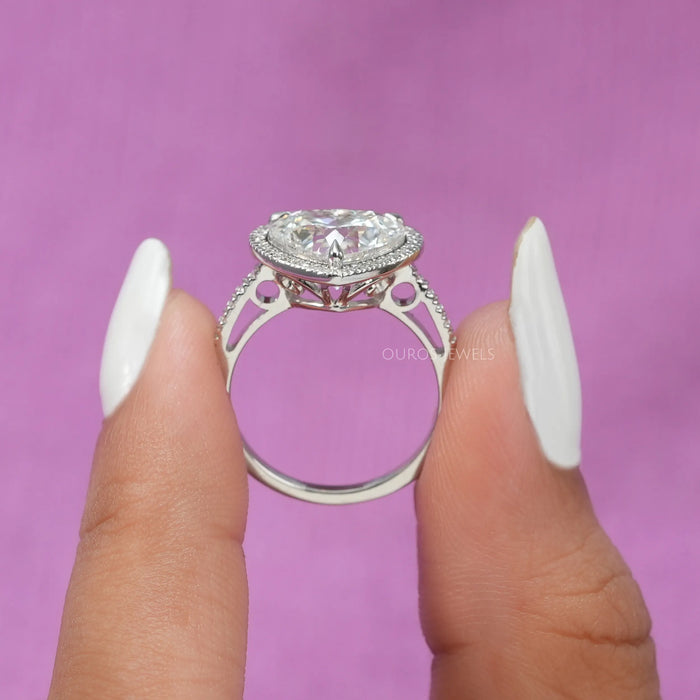 [Lab Diamond Heart Cut Halo Engagement Ring]-[Ouros Jewels]