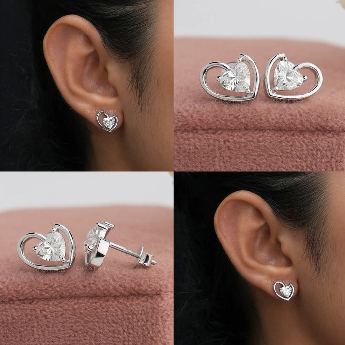 Diamond Heart Solitaire Earrings