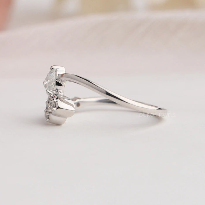 14k white gold curved split shank of heart cut bypass set engagement ring