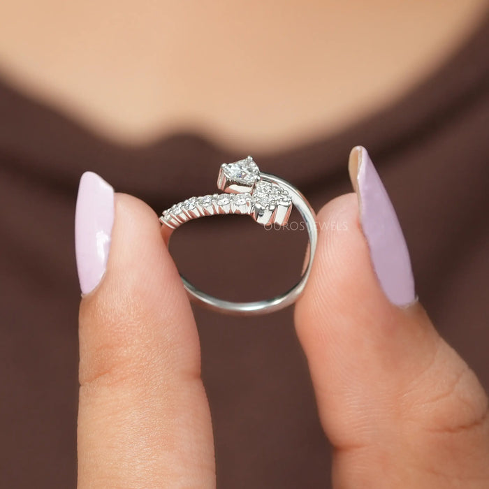 Curved shank dainty lab made diamond wedding ring with unique and brilliant shine