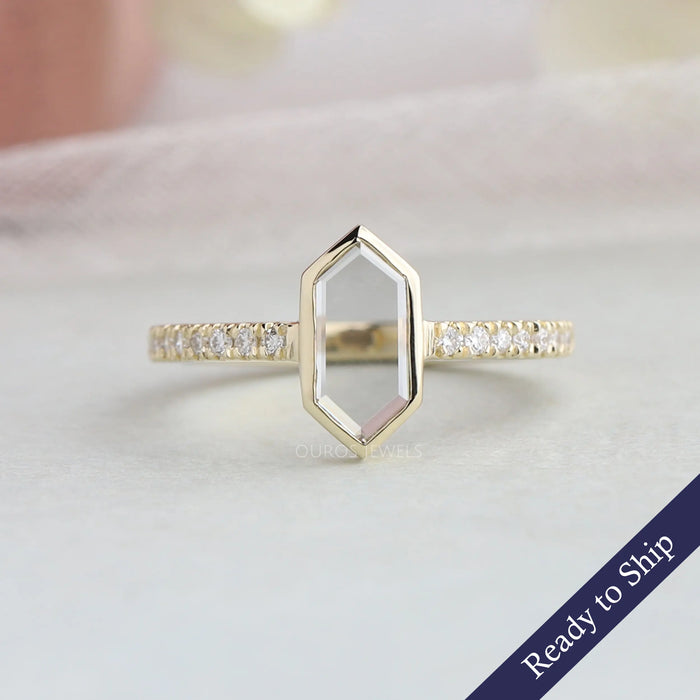 [Hexagon Long Portrait Cut Diamond Solitaire Accent Ring]-[Ouros Jewels]