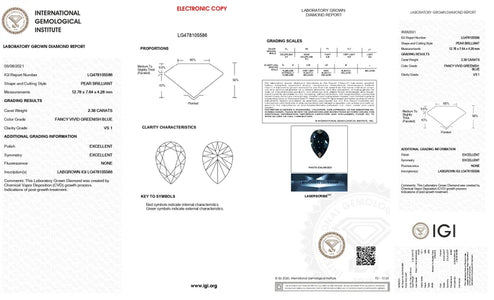 [IGI Report of Pear Cut Looose Diamond]-[Ouros Jewels]