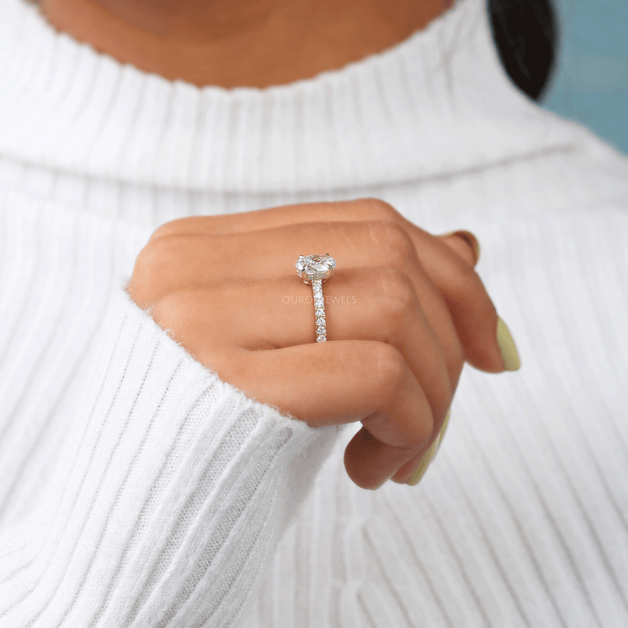 [Oval Lab Diamond Engagement Ring With Accent Stone]-[Ouros Jewels]