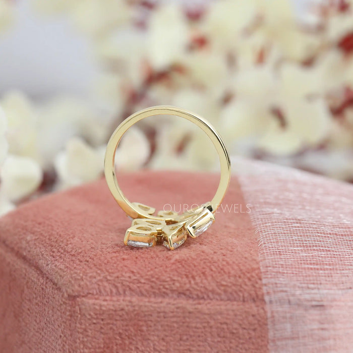 Diamond Pear Cluster Leaf Design Ring