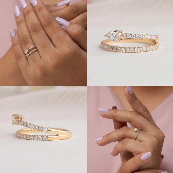 Collage of Pear and round cut eco friendly diamond engagement ring