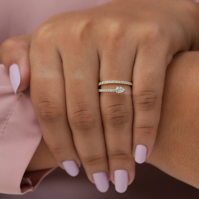 In Finger View of Pear Shaped Lab Created Diamond Engagement Ring