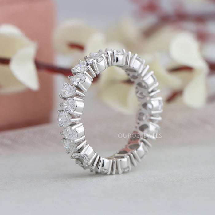 [Side look of pear shaped lab diamond wedding band]-[Ouros Jewels]