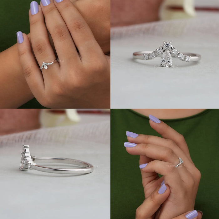 Gorgeous and elegant piece of jewelry that showcases a stunning pear-shaped diamond set in 14k white gold