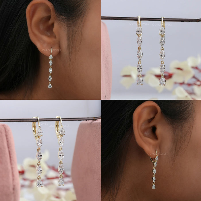 [Dangle Drop Diamond Earrings]-[Ouros Jewels]