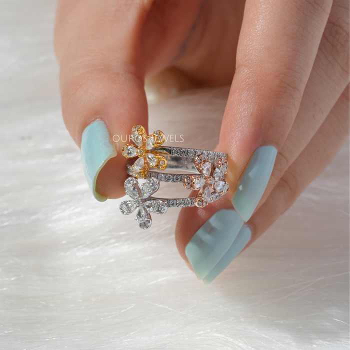[Sparkles of Lab Grown Diamonds in Flower Row Ring]-[Ouros Jewels]