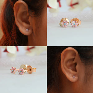 Collage of Pink and Blue Round Diamond Stud Earrings