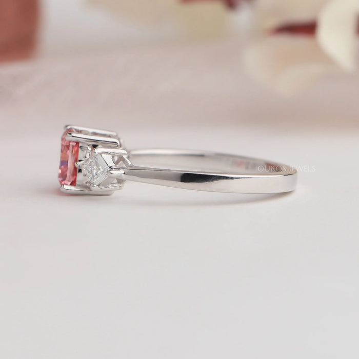 Side View Of White Gold Lab Diamond Engagement Ring Crafted With Cushion  Cut Diamond 