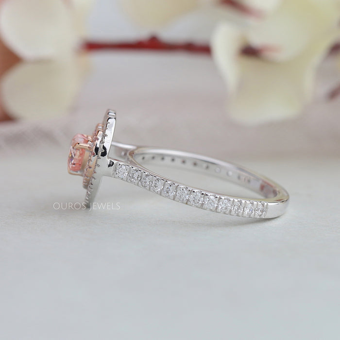 Verlobungsring mit rosa Herz-Diamant und Doppel-Halo-Solitär