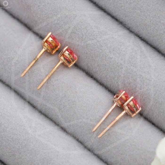 [Back View of Pink Pear Cut Stud Earrings]-[Ouros Jewels]