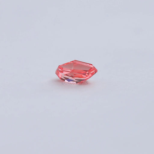 back view of pink shield cut lab made diamond loose