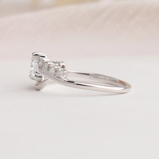14k white gold curved shank of radiant diamond bypass engagement ring