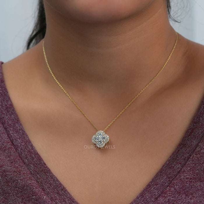 Halskette mit Blumen-Diamant aus Gelbgold