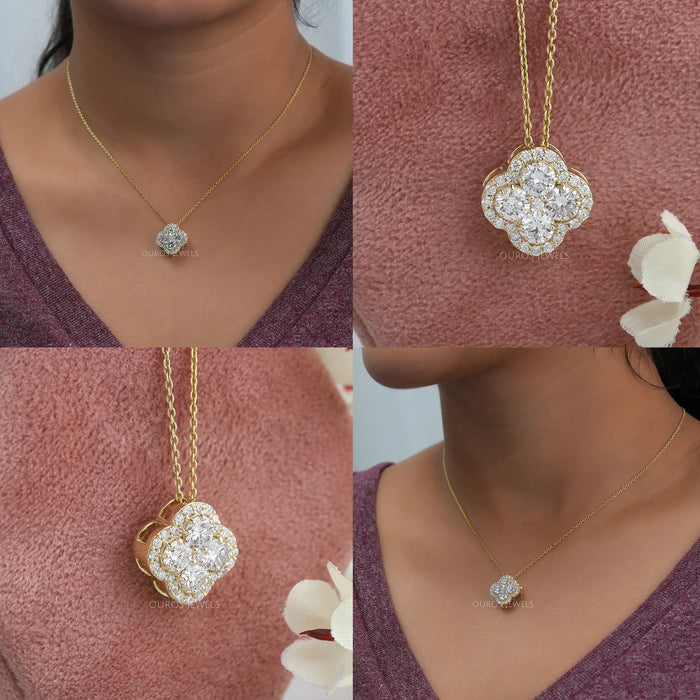 Halskette mit Blumen-Diamant aus Gelbgold