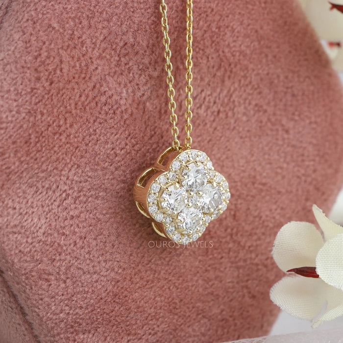 Halskette mit Blumen-Diamant aus Gelbgold